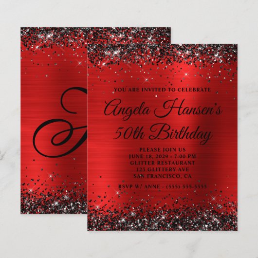 Glitter Noir Monogramme Anniversaire 50 Ans Papier (Devant / Derrière)