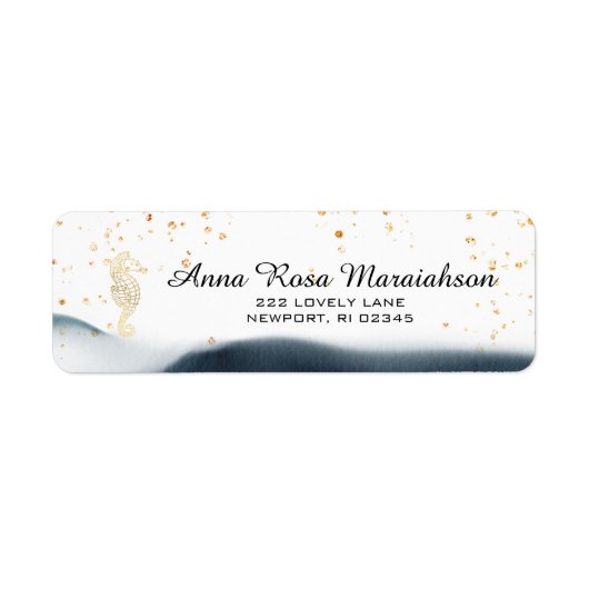 *~*Glitter Ocean Nautical Beach ZEE HORSE Gold Etiket (Voorkant)