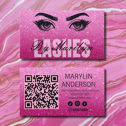 Glitter Ombre Elegant Modern Lash QR-code Visitekaartje