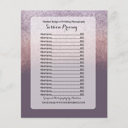 Glitter Ombre Wedding Photography Session Pricing Flyer (Voorkant)