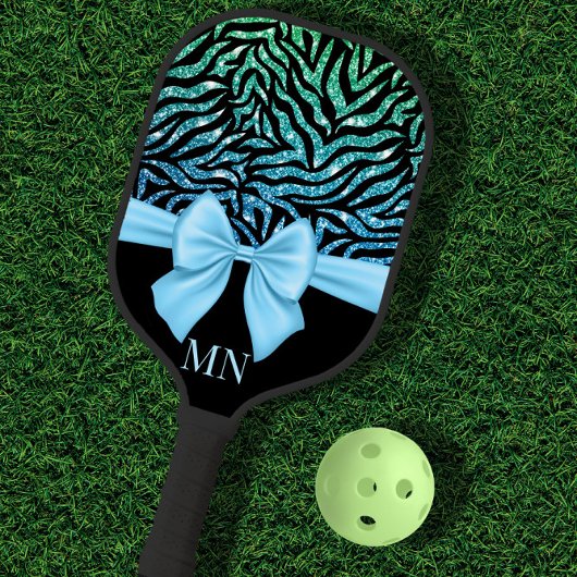 Glitter Ombre Zebra Blauw Lint Monogram Pickleball Paddle