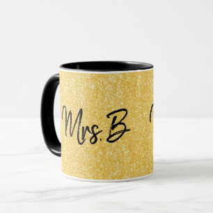 Glitter op maat geel goud Mrs initiaal Mok