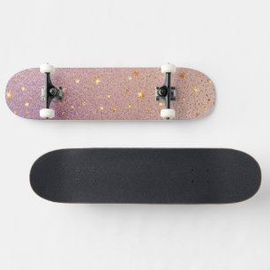 Glitter op Roos Gold en Paarse Folie Textuur Skateboard