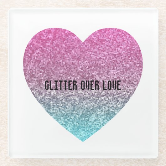 Glitter over liefdeshart onderzetter (Voorkant)