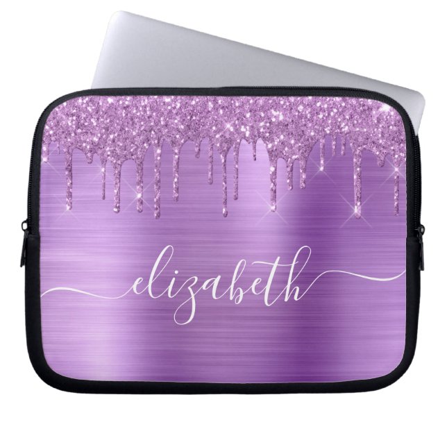 Glitter Paars Drips monogrammen Laptop Sleeve (Voorkant)