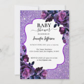 Glitter Paars Floral Baby shower Kaart (Voorkant)