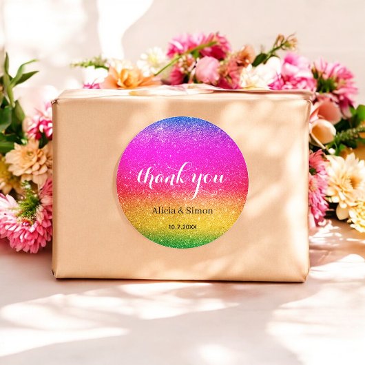 Glitter Paars Geel Trouw Regenboog Glitters Ronde Sticker