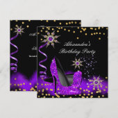 Glitter Paars High Heel Black Gold-feest Kaart (Voorkant / Achterkant)