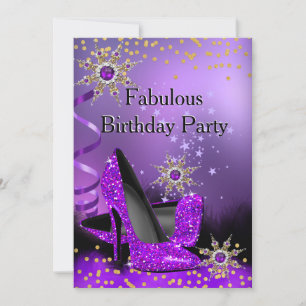 Glitter Paars High Heels Birthday Party Pearl Kaart