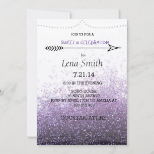 Glitter Paars Sweet 16 / Cocktailparty Uitnodiging