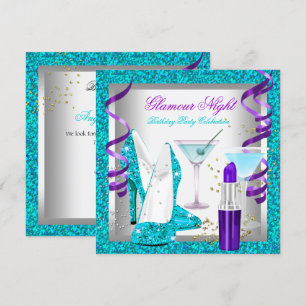 Glitter Paars Turquoise Glamour Nacht Martini Fees Kaart