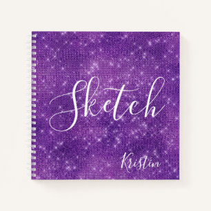 Glitter Paars White Script Jouw naam Sketchbook Notitieboek