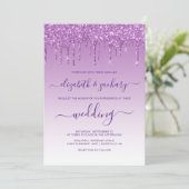 Glitter Paarse bruiloft met chic Dripping Kaart (Staand voorkant)