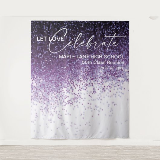 Glitter Paarse Confetti Class Reunion Achtergrond Wandkleed (Voorkant)