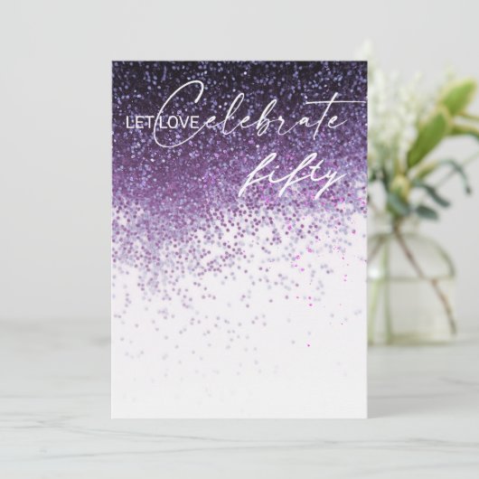 Glitter Paarse Confetti ELK JAAR Verjaardag Kaart (Staand voorkant)