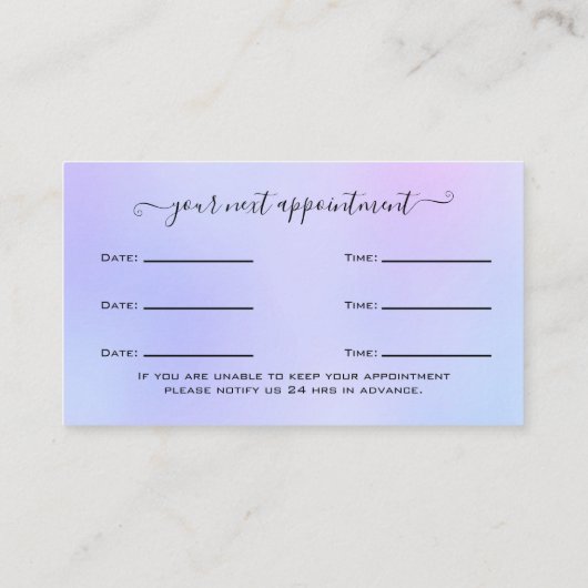 Glitter Paarse Eyelash Extension Appointin Visitekaartje (Achterkant)