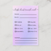 Glitter Paarse Eyelash Extension Client Record Bu Visitekaartje (Achterkant)