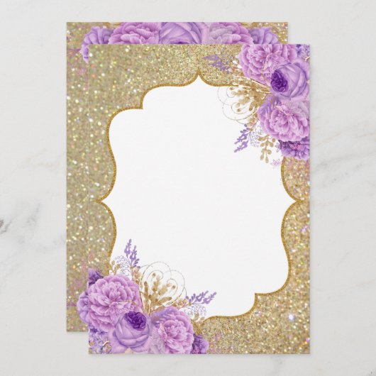 Glitter Paarse Floral Blank Kaart (Voorkant / Achterkant)