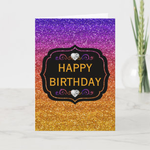 Glitter Paarse & Oranje Gradiënt Glitter Verjaarda Kaart