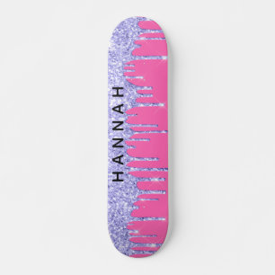 Glitter Paarse schijven Aangepast warm roze Skateboard