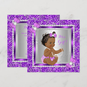 Glitter Paarse Silver Baby shower Meisje Etnische Kaart