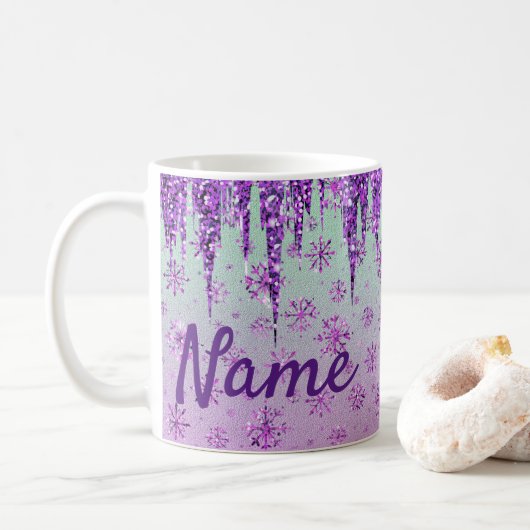 Glitter Paarse Snowflakes Design Coffee Mok Cup (Met donut)
