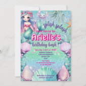 Glitter Paarse zeemeermin verjaardag Kaart (Voorkant)