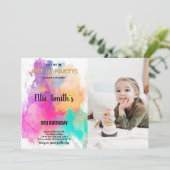 Glitter Paint Verjaardag Uitnodiging met Foto (Staand voorkant)