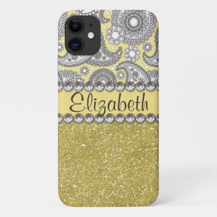 Glitter Paisley Rhinestone Print Motief iPhone 11 Hoesje