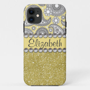 Glitter Paisley Rhinestone Print Patroon iPhone 11 Hoesje