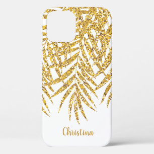 Glitter Palm Fronds Name Persoonlijk wit iPhone 12 Hoesje