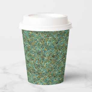 Glitter-PAPER-CUPS Turquoise-Gold Papieren Bekers
