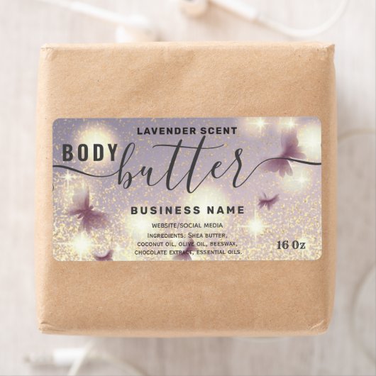 Glitter papillon corps de script beurre étiquette (En situation)