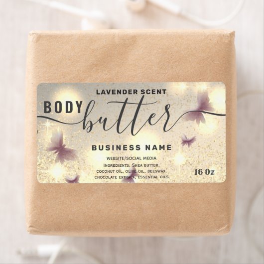Glitter papillon corps de script beurre étiquette (En situation)