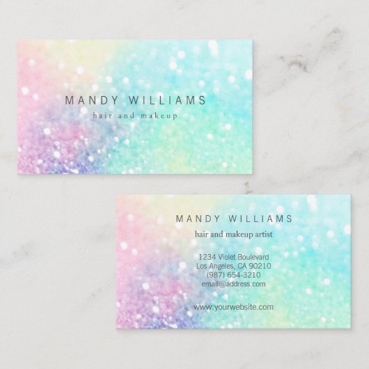 Glitter Pastel Bokeh Girly Colorful Patroon Visitekaartje (Voorkant / Achterkant)