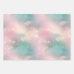 Glitter Pastel Melkweg Galaxy Aangepaste naam Inpakpapier Vel