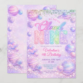 Glitter Pastel Rainbow Space Birthday Party Kaart (Voorkant / Achterkant)