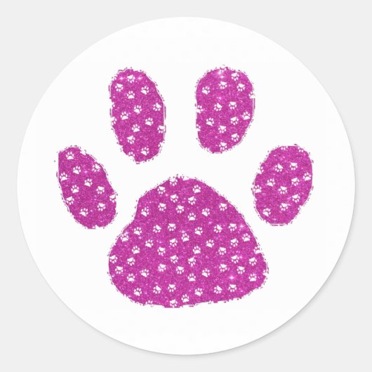 Glitter pawprint klassieke ronde sticker (Voorkant)