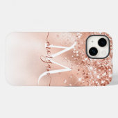 Glitter Peach Roos Gold Monogram Case-Mate iPhone Case (Achterkant (horizontaal))
