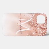 Glitter Peach Roos Gold Monogram Case-Mate iPhone Case (Achterkant (horizontaal))