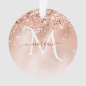 Glitter Peach Roos Gold Monogram Foto Ornament (voorkant)