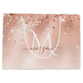 Glitter Peach Roos Gold Monogram Groot Cadeauzakje (Achterkant)