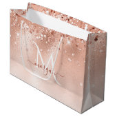 Glitter Peach Roos Gold Monogram Groot Cadeauzakje (Voorkant Gekanteld)