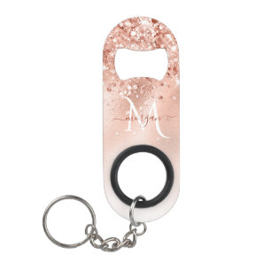 Glitter Peach Roos Gold Monogram Mini Flessenopener