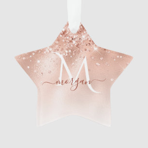 Glitter Peach Roos Gold Monogram Ornament