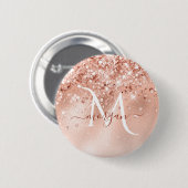 Glitter Peach Roos Gold Monogram Ronde Button 5,7 Cm (Voorkant /achterkant)