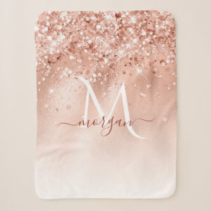 Glitter Peach Roos Gold Monogram Sherpa Deken