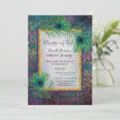 Glitter Peacock Feather Paars Fotodatum Save The Date (Staand voorkant)