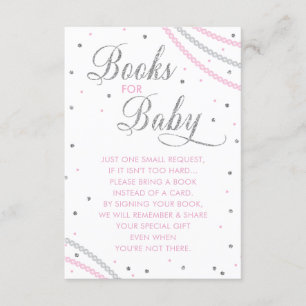 Glitter & Pearls Boek voor Baby Kaart, roze, zilve Informatiekaartje