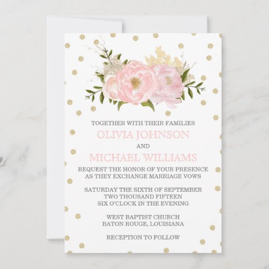 Glitter Peony Wedding Invitations Kaart (Voorkant)